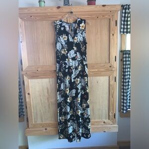 New Directions black yellow floral overall jumpsuit size M
